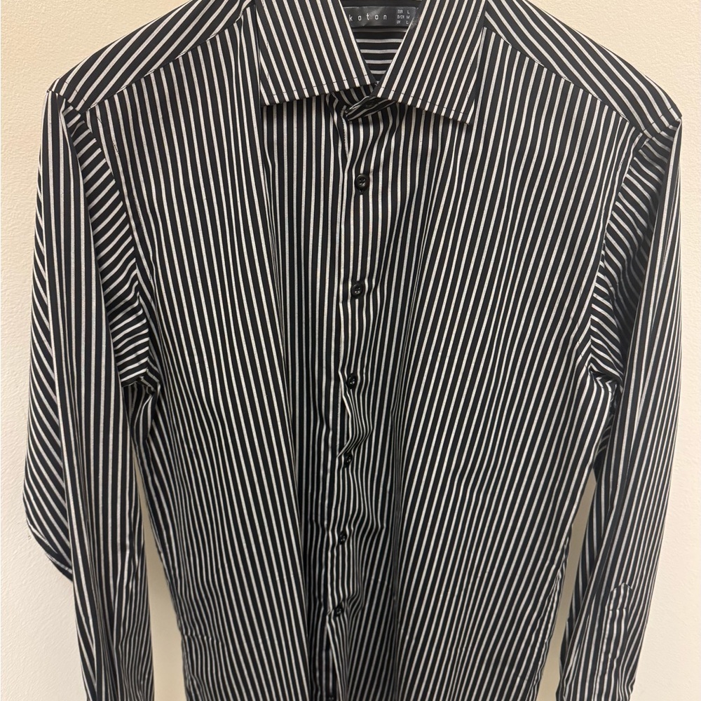 Elegant Black and White Striped Dress Shirt